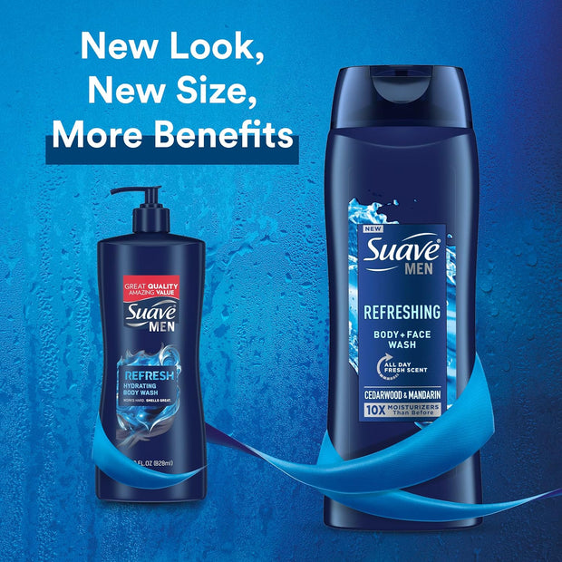 Suave Men Moisturizing Body & Face Wash, With Cedarwood and Mandarin Scent, No Parabens, No Phtahaltes, 18 Oz Pack of 6