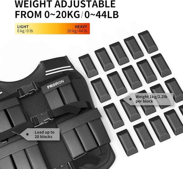 PROIRON Weighted Vest Men 22LB/44LB Adjustable Tactical Weight Vest for Walking Men Strength Training Weight Vests Running Workout