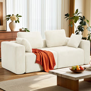 112" Modular Sectional Sofa L-Shaped Couch for Living Room, Comfy Cloud Sofa Modern 3-Seat Sofa with Ottoman, Corduroy Upholstered Boneless Couch with Deep Seat, 5 Pillows, Beige