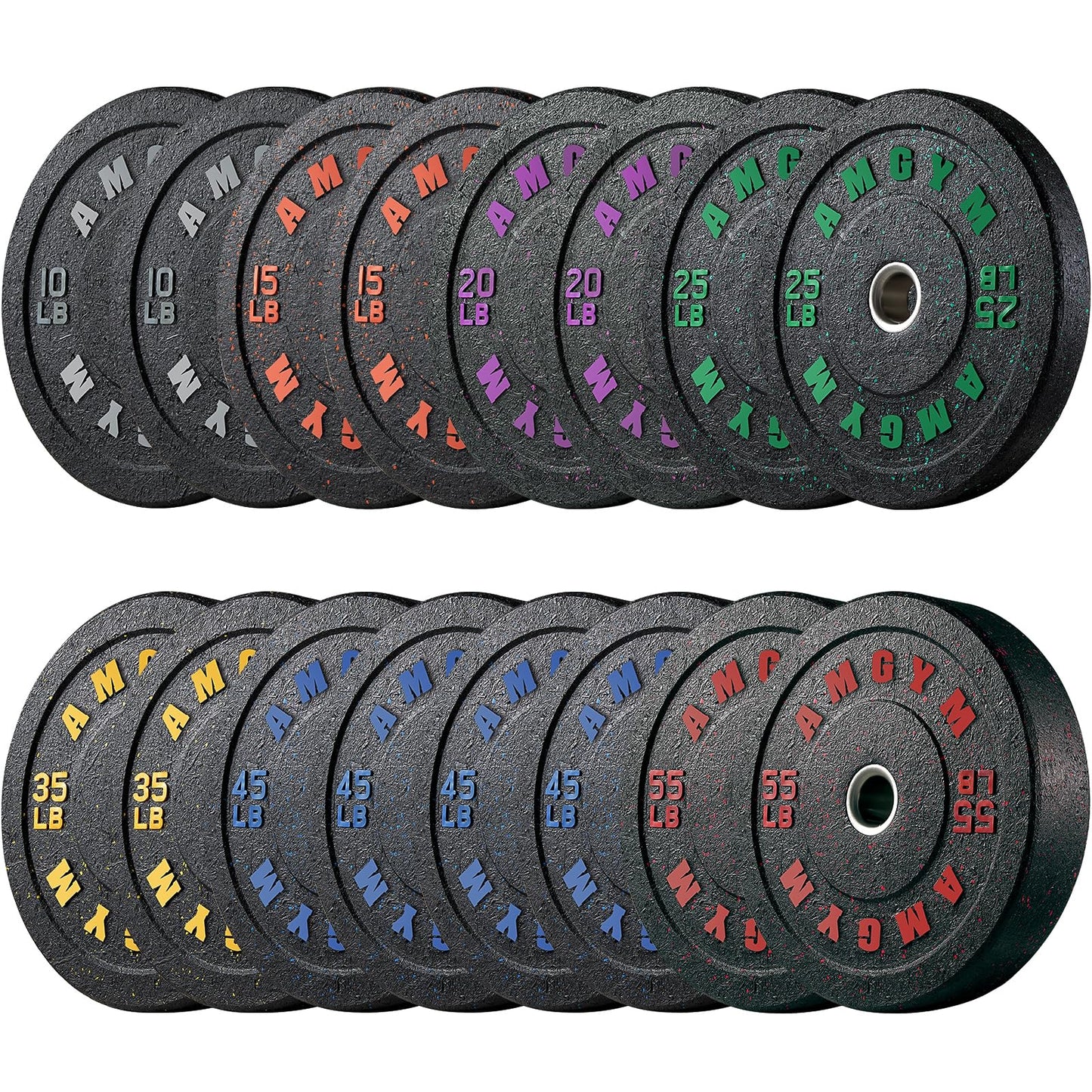 2 Inch Bumper Plates，10-500lbs，Barbell Rubber Olympic Weight Plates Set for Home Gym, Strength Training & Weight Lifting, Multiple Options Colors