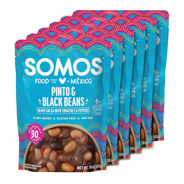 SOMOS Pinto & Black Beans - Gluten Free, Non-GMO, Vegan Ready-to-Eat Microwavable Meals - Delicious, Healthy & Plant Based Convenience - Perfect for Quick, Healthy Dining |10oz Pouch (Pack of 6)