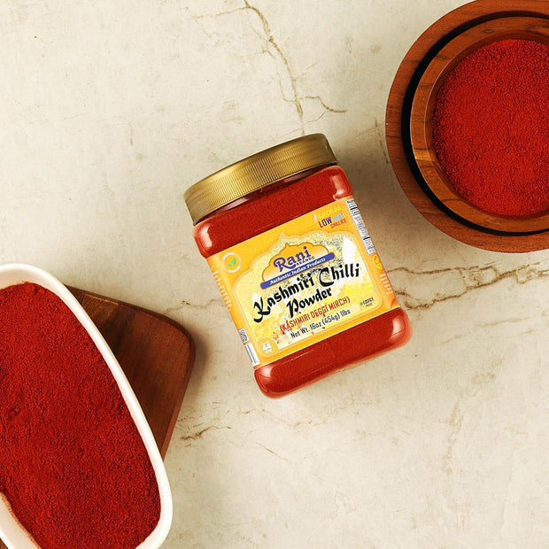 Rani Kashmiri Chilli Powder (Deggi Mirch, Low Heat) Ground Indian Spice 16oz (1lb) 454g PET Jar ~ All Natural | Salt-Free | Vegan | Kosher | Gluten Friendly