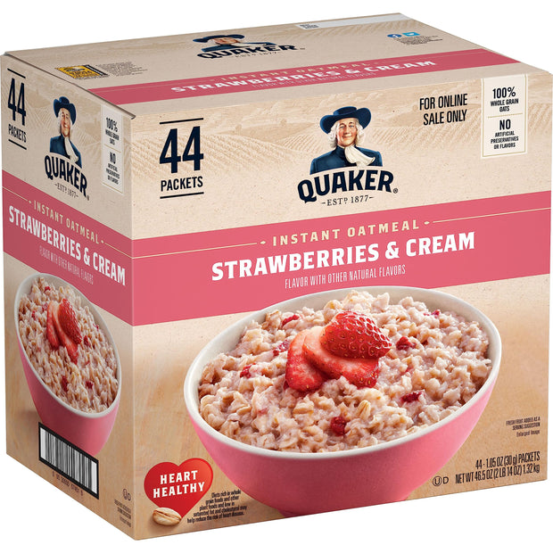 Quaker Instant Oatmeal Lower Sugar, 4 Flavor Variety Pack 44 Count (Pack of 1)