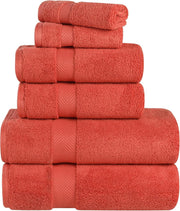 Superior Zero Twist 100% Cotton Bathroom Towels, Super Soft, Fluffy, and Absorbent, Premium Quality 6 Piece Towel Set with 2 Washcloths, 2 Hand Towels, and 2 Bath Towels, Coral