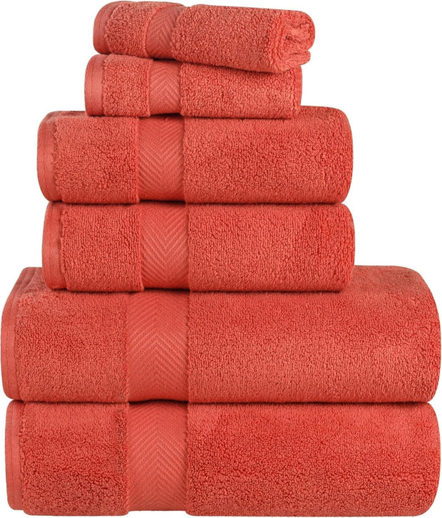 Superior Zero Twist 100% Cotton Bathroom Towels, Super Soft, Fluffy, and Absorbent, Premium Quality 6 Piece Towel Set with 2 Washcloths, 2 Hand Towels, and 2 Bath Towels, Coral