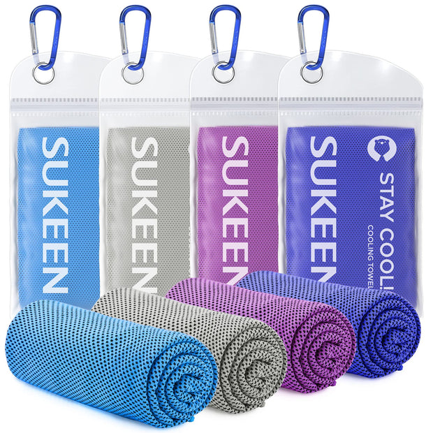 Sukeen 4 Pack Cooling Towel (40"x12"), Soft Breathable Chilly Microfiber Towel for Yoga, Sport, Running, Gym, Workout & More Activities