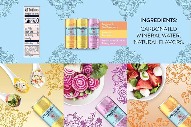 S.Pellegrino Essenza Flavored Mineral Water, 4 Flavor Variety Pack 11.15 Fl Oz. Cans (12 Pack)