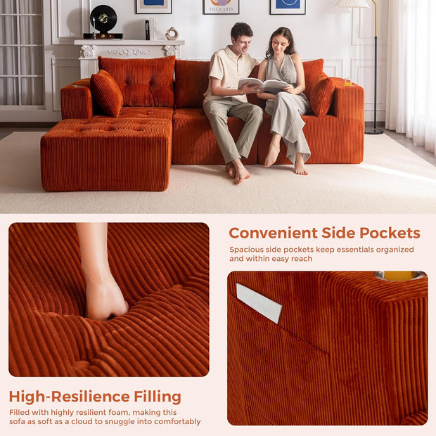 MAXYOYO Modular Sectional Sofa Couch, L Shaped Modern Cloud Couch with 1 Ottoman, Sofa in A Box, Tufted 4-Seat Boneless Sleeper Chair for Living Room, No Assembly Required, Orange