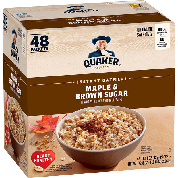 Quaker Instant Oatmeal Lower Sugar, 4 Flavor Variety Pack 44 Count (Pack of 1)