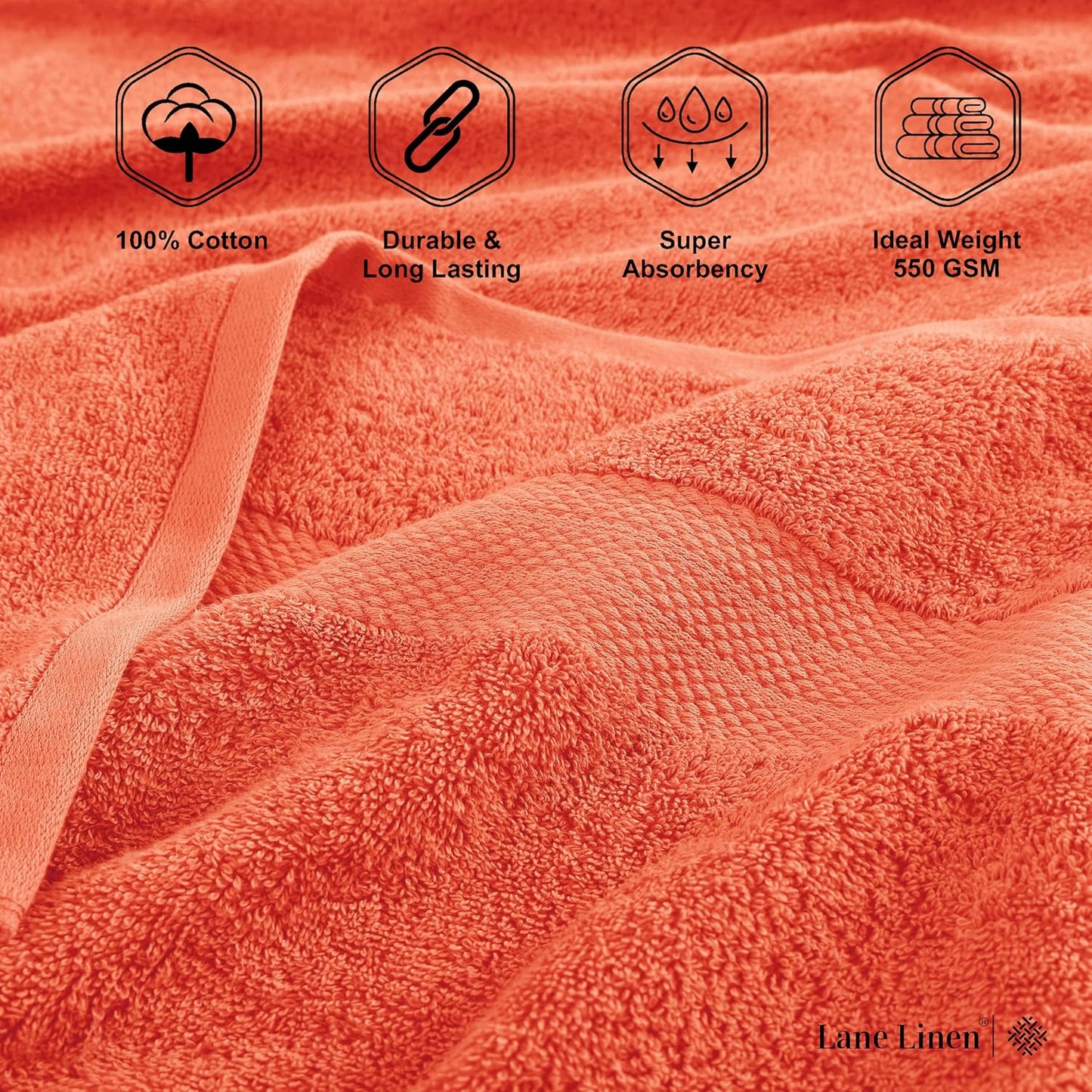 LANE LINEN 100% Cotton Ring Spun Bath Towels (28"x54") - 4 Pieces - Large Towels for Bathroom - Quick Drying, Soft & Absorbent Large Shower Towel Set - Used in Gym, Hotel, Spa, Home - Living Coral