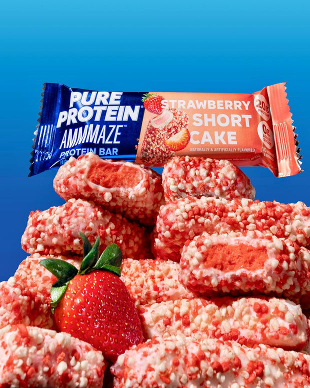 Pure Protein AMMMAZE Strawberry Shortcake Protein Bars (12 ct) 20g High Protein, No Added Sugar - Strawberry Meal Replacement Bar - On the Go Snacks