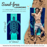 Nova Blue Turtle Beach Towel – Tropical Blue Colors with A Unique Design, Extra Large, XL (34”x 63”) Made from 100% Cotton for Kids & Adults