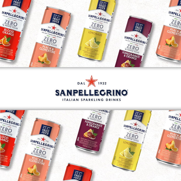 Sanpellegrino Zero Grams Added Sugar Pomegranate & Orange Italian Sparkling Drink, 24 Pack Of 11.15 Fl Oz Cans, Sanpellegrino Italian Sparkling Drinks, Low-Calorie Fruit Juice Beverages