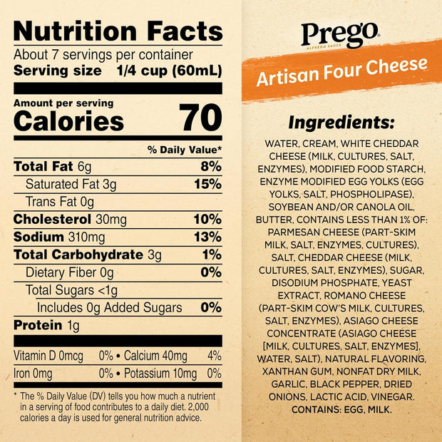 Prego Alfredo Pasta Sauce with Roasted Garlic and Parmesan Cheese, 14.5 oz Jar