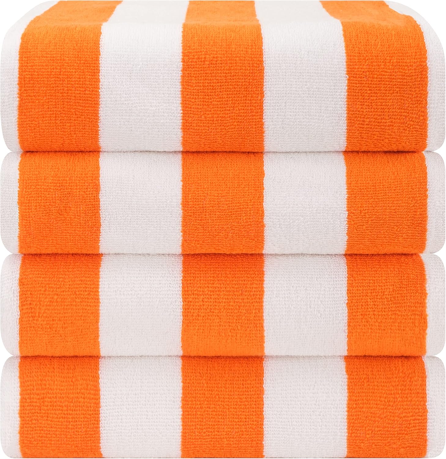 American Soft Linen Cabana Striped Beach Towels, 30x60 inch 4 Piece Oversize Pool Towels, Quick Drying Sand Free Swim Towels, Orange