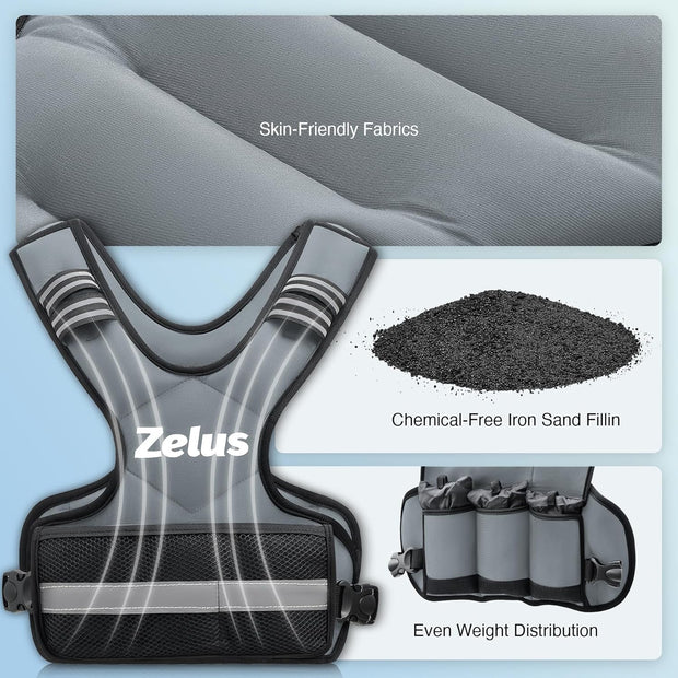 ZELUS Weighted Vest for Men and Women | 4-10lb/11-20lb/20-32lb Vest with 6 Ironsand Weights for Home Workouts | Adjustable Body Weight Vest Exercise Set for Cardio and Strength Training