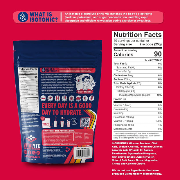 Vitalyte Electrolyte Powder Drink Mix, Isotonic Electrolyte Hydration Mix, Gluten Free Post Workout Powder Mix, Pack of 1, 35 oz., Cranberry Frost Flavor