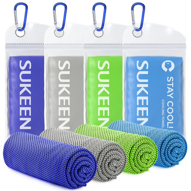 Sukeen 4 Pack Cooling Towel (40"x12"), Soft Breathable Chilly Microfiber Towel for Yoga, Sport, Running, Gym, Workout & More Activities