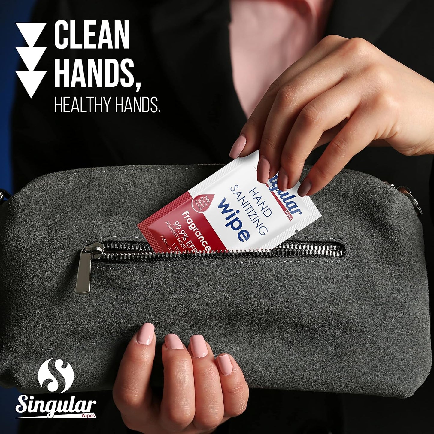 Hand Sanitizing Wipes Travel Size by Singular Wipes –30ct Individually Wrapped | Fragrance-Free, Moisturizing, 70% Isopropyl Alcohol Wipes | Travel, Home, Office, Daily Use | Made in USA