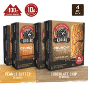 Kodiak Cakes Crunchy Granola Bar Variety Pack - Peanut Butter (2 boxes) and Chocolate Chip (2 boxes) High Protein Granola Bar Snack - 100% Whole Grain Granola Bars Bulk - (24) Total Pouches
