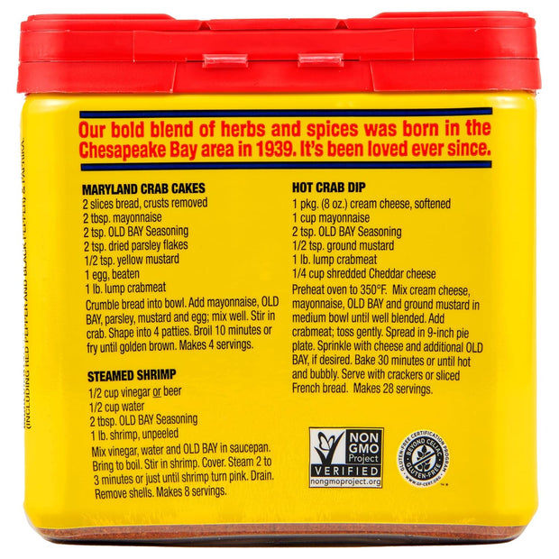 OLD BAY Seasoning, Classic Seafood, Non GMO, Gluten Free, Unique Blend of 18 Herbs & Spices for Shrimp, Crab Dip, Seafood & More, 6 oz