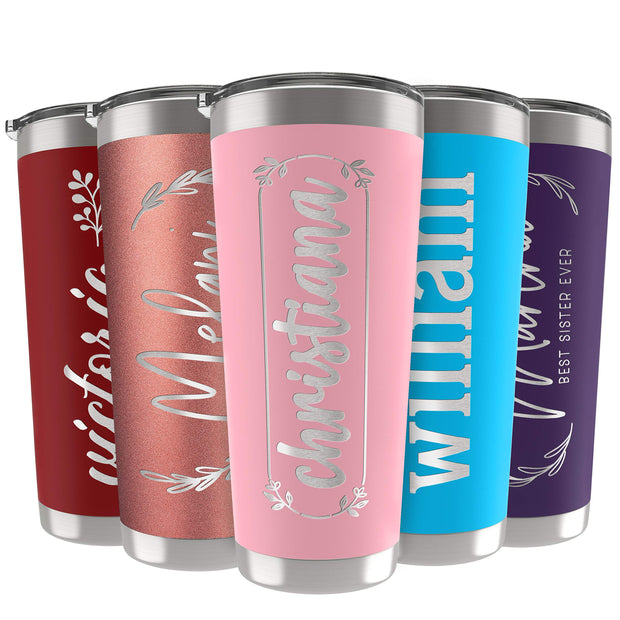 Personalized Tumblers, Stainless Steel 20 oz Tumbler w/Lid | 13 Designs | Personalized Cups Double Walled Insulated Coffee Cup for, Gym, Fitness | Hot and Cold Drink Use - Black