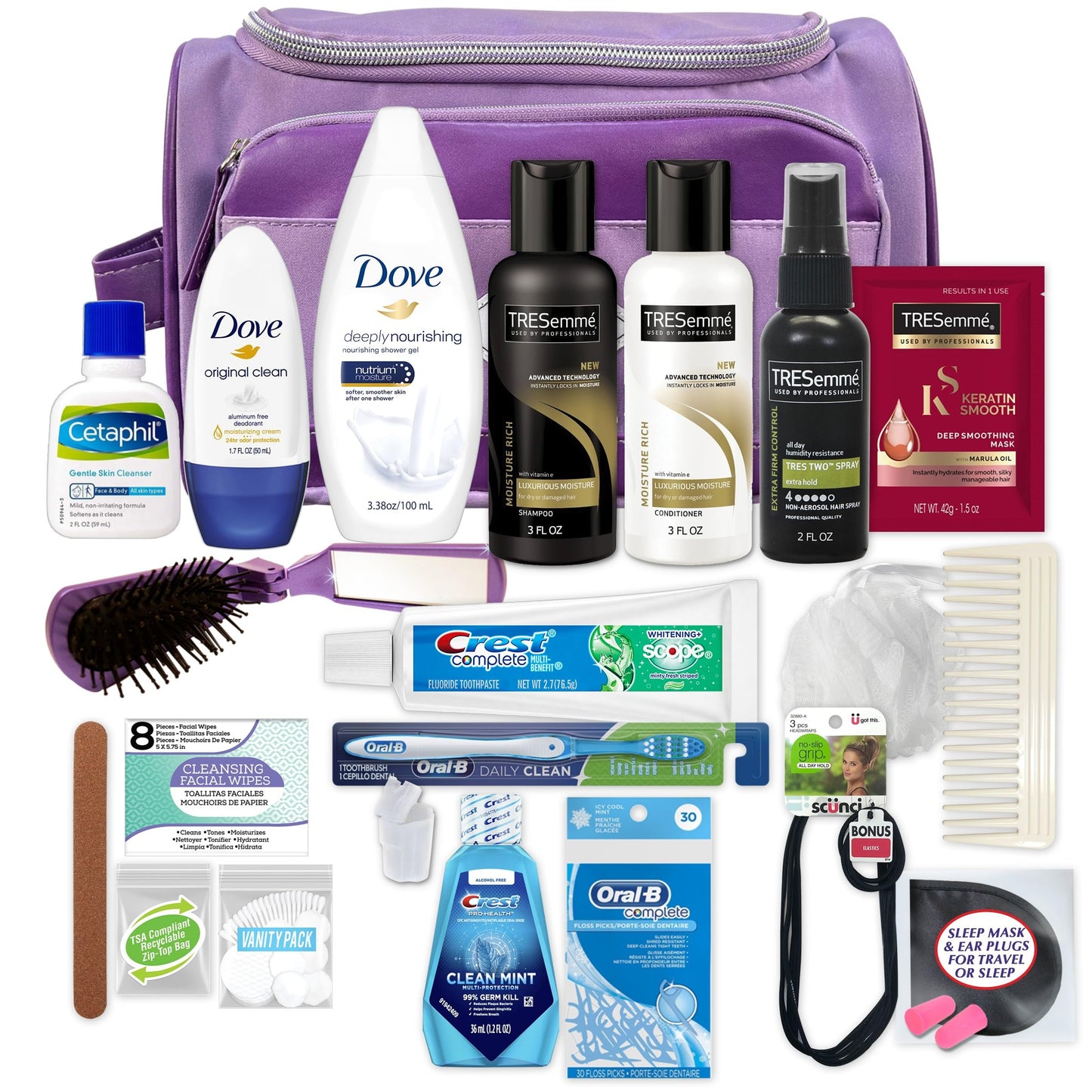 Convenience Kits International Women’s Premium 20-Piece Kit with Travel Size TSA Compliant Essentials in Stylish Cosmetic Bag