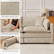 Modular Sectional Sofa, 112.2 Inch L Shaped Couch Set with Armrests, 3-Seater Comfy Cloud Couches with Movable Ottoman for Living Room Apartment, Coffee with 1 Ottoman