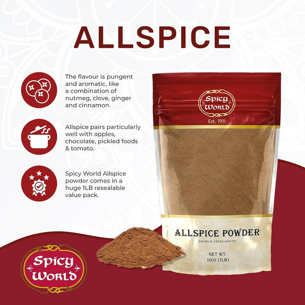 Spicy World Allspice Ground 16 Ounce - Huge 1 Pound Value Pack - All Spice Powder