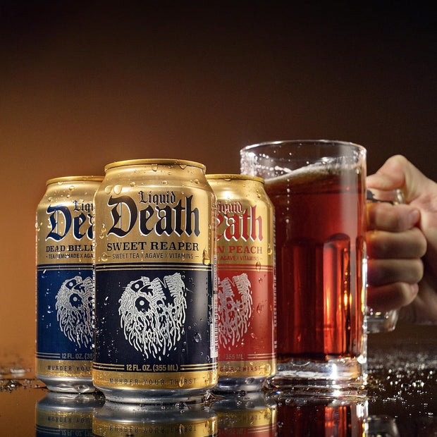 Liquid Death, Rest in Peach Iced Tea, 12-Pack (12 oz Cans), Peach Flavored Back Tea, Low Calorie, No Artificial Sweeteners, B12 & B6 Vitamins