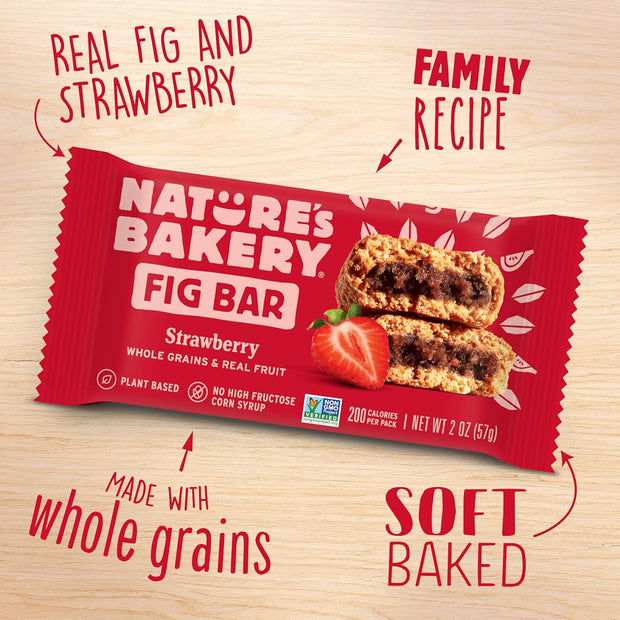 Nature’s Bakery Whole Wheat Fig Bars, Strawberry, Real Fruit, Vegan, Non-GMO, Snack bar, 7 boxes with 12 twin packs (84 twin packs)