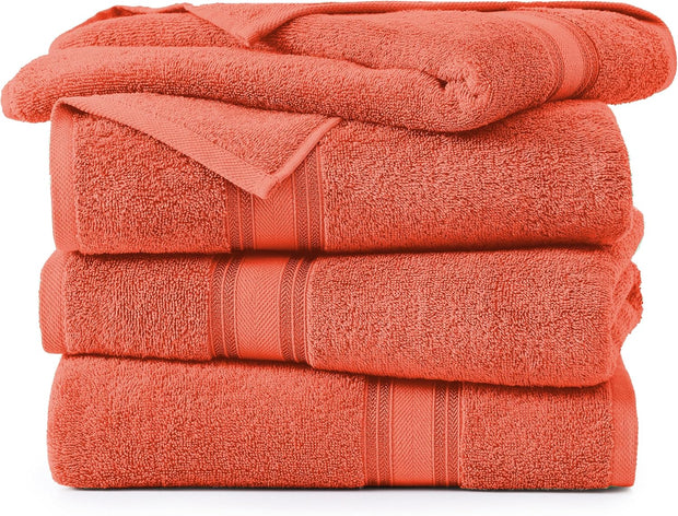 LANE LINEN 100% Cotton Zero Twist, Bath Towels (28"x54") - 4 Pieces - Large Towels for Bathroom - Quick Drying, Soft & Absorbent Large Shower Towel Set - Used in Gym, Hotel, Spa, Home - Living Coral