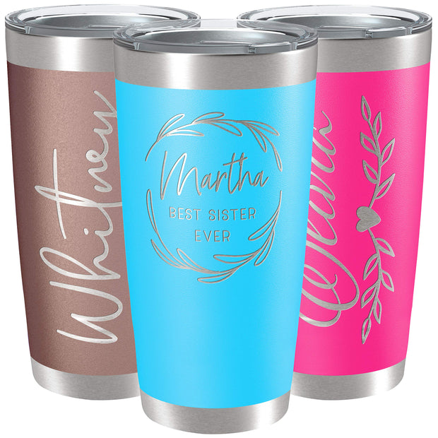 Personalized Tumblers, Stainless Steel 20 oz Tumbler w/Lid | 13 Designs | Personalized Cups Double Walled Insulated Coffee Cup for, Gym, Fitness | Hot and Cold Drink Use - Black