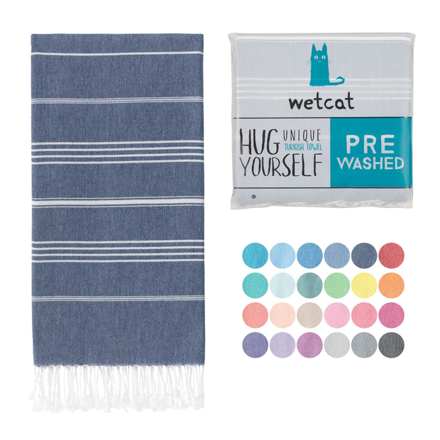 WETCAT Turkish Beach Towel Oversized (38"x71") 100% Turkish Cotton, Made in Turkey - Sand Free, Extra Large, Ultra Soft, Quick Drying, Compact & Lightweight for Travel - Blue
