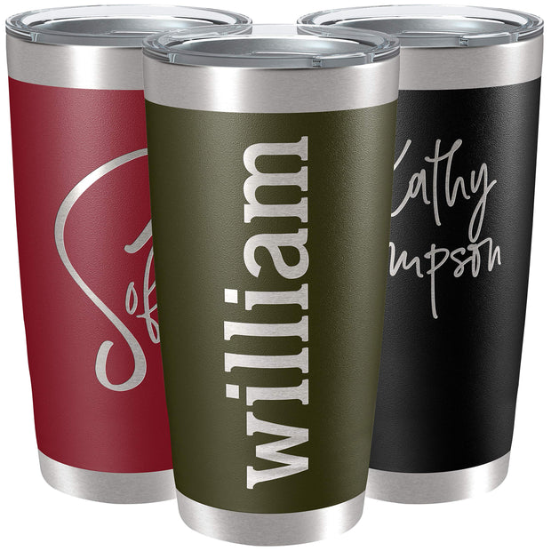 Personalized Tumblers, Stainless Steel 20 oz Tumbler w/Lid | 13 Designs | Personalized Cups Double Walled Insulated Coffee Cup for, Gym, Fitness | Hot and Cold Drink Use - Black