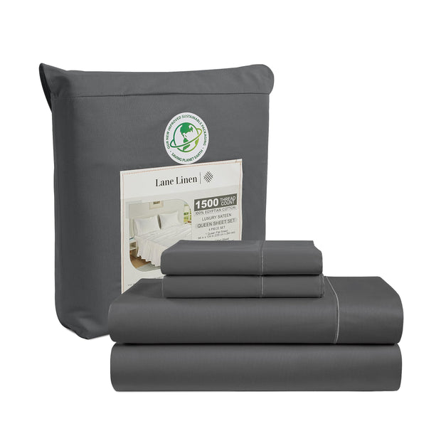 LANE LINEN 100% Egyptian Cotton White Sheets King Size - 1500 TC, 4 Pc - Luxury Sateen Weave Cotton King Size Sheets Set - 15" Extra Deep Pocket King Sheets Sets - White Bed Sheets