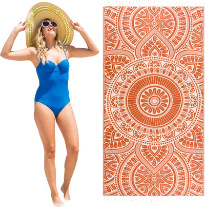 PÜSKÜL - Authentic 100% Turkish Cotton Turkish Beach Towel, Genuine Made in Turkey Quality - Soft, Quick Dry, Sand Free, Light Like Cloud, Oversize 36x70 Peshtemal Towels (Pack of 1, Arat Orange)