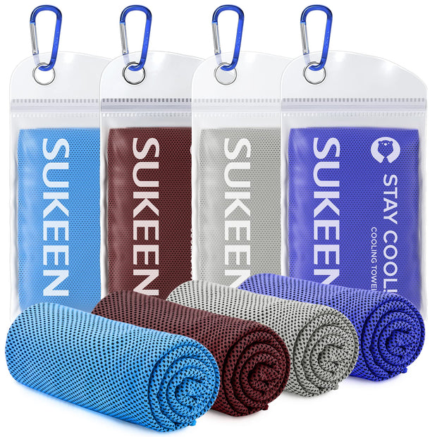 Sukeen 4 Pack Cooling Towel (40"x12"), Soft Breathable Chilly Microfiber Towel for Yoga, Sport, Running, Gym, Workout & More Activities
