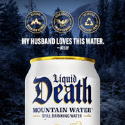 Liquid Death, Still Mountain Water, 12-Pack (12oz Cans), Real Mountain Source, Infinitely Recyclable Ice-Cold Cans, American Made