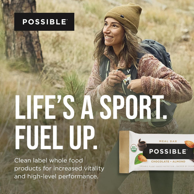 POSSIBLE Meal Bar - High Protein Energy Bars with 20g of Organic Plant-Based Protein - Vegan, Gluten-Free, Non-Dairy - USDA Organic - Clean Label - 1 Box, 10 Bars - Chocolate Almond