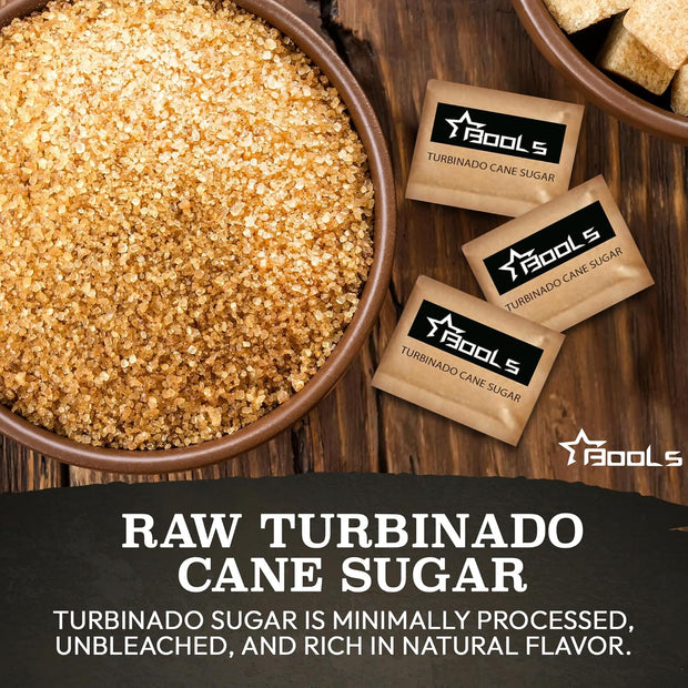 Raw Sugar Packets 500 Count, – Individually Wrapped Turbinado Cane Sugar – Perfect for Coffee, Tea, and On-the-Go Sweetening