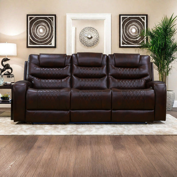 Living Room Furniture Set, Power Reclining Sofa Set, Air Leather Recliners with Built-in USB Ports and Storage Console, LED Reclining Couch Set for Living Room (Wine, Sofa Loveseat Chair)