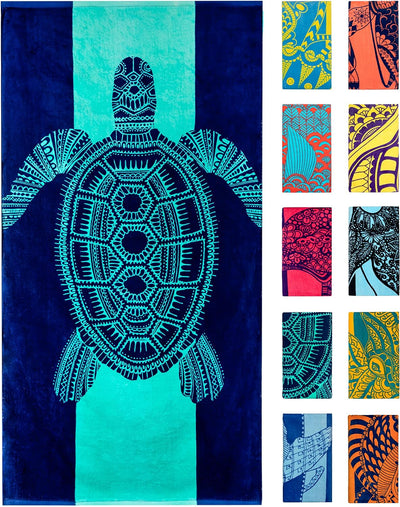 Nova Blue Turtle Beach Towel – Tropical Blue Colors with A Unique Design, Extra Large, XL (34”x 63”) Made from 100% Cotton for Kids & Adults