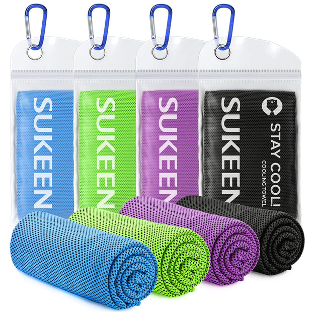 Sukeen 4 Pack Cooling Towel (40"x12"), Soft Breathable Chilly Microfiber Towel for Yoga, Sport, Running, Gym, Workout & More Activities