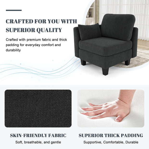 Sectional Sleeper Sofa, 6 Seaters Dark Grey Modular Sleeper Sofa Couch, Comfy Sectionals Couches Bed, Convertible Sofas with Ottomans, Modular Sectional Couches for Living Room