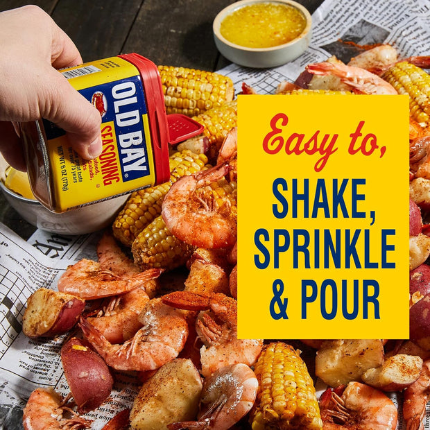OLD BAY Seasoning, Classic Seafood, Non GMO, Gluten Free, Unique Blend of 18 Herbs & Spices for Shrimp, Crab Dip, Seafood & More, 6 oz