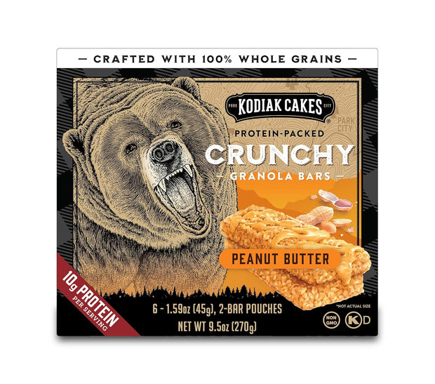 Kodiak Cakes Protein Crunchy Granola Bar, Peanut Butter, (Pack of 4 Boxes)