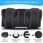 Niceuare Elbow Brace with 2 Removable Metal Splints - Adjustable Elbow Support for Tendonitis, Cubital Tunnel Syndrome, and Ulnar Nerve Entrapment Pain Relief Fit Men ＆ Women