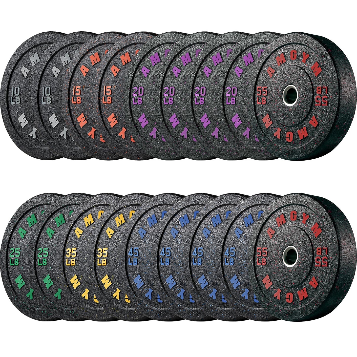 2 Inch Bumper Plates，10-500lbs，Barbell Rubber Olympic Weight Plates Set for Home Gym, Strength Training & Weight Lifting, Multiple Options Colors
