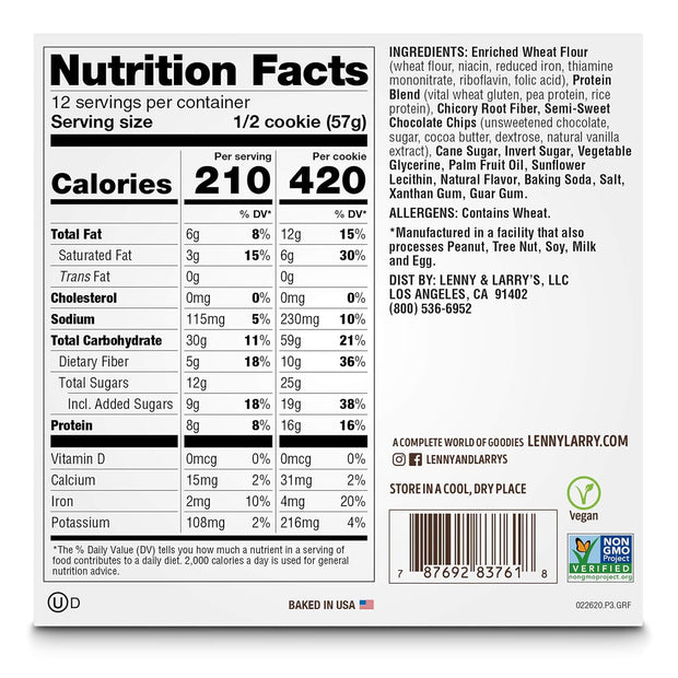 Lenny & Larry's The Complete Cookie, Chocolate Chip, Soft Baked, 16g Plant Protein, Vegan, Non-GMO, 4 Ounce Cookie (Pack of 6)